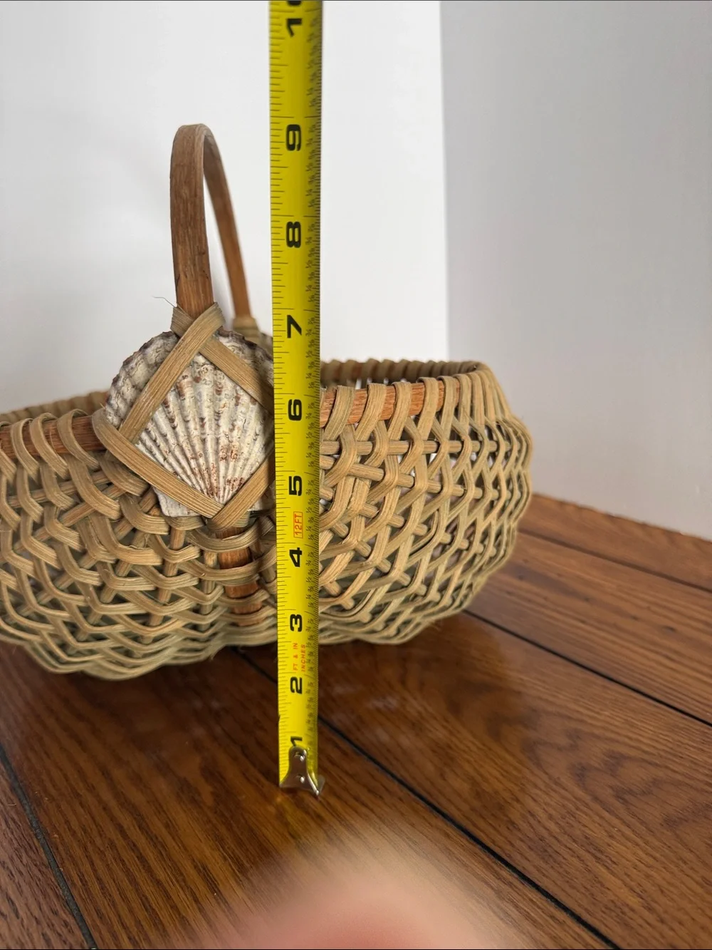 Woven Rattan Basket with Shell Accent - Natural Brown